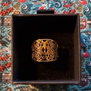 Gold Plated Stainless Steel Filigree Wide Band Ring